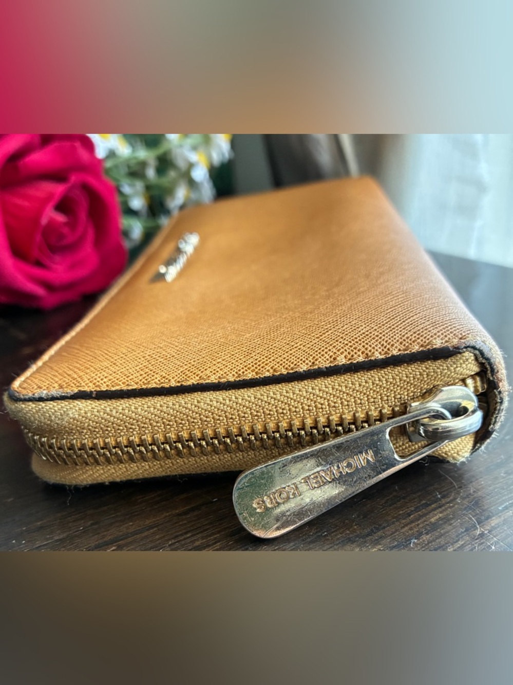 Michael Kors Tan Saffiano Leather Zip Wallet - Picture 6 of 11